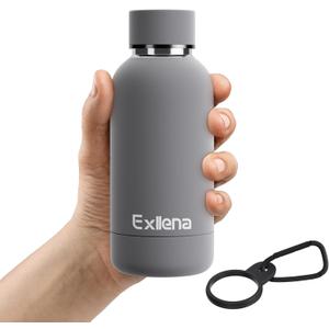 Small Water Bottle 12oz with Clip, Double Wall Stainless Steel Vacuum Small Insulated Water Bottle Keeps Drinks Cold 24 Hrs/Hot 12 Hrs for Kids Handbag School BPA Free (Grey) (11.8 Ounces)