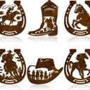 Therwen 6 Pcs Western Wall Decor Wood Wall Art Rustic Cowboy Hat Boot Saddle Deer Bear in the Forest Pine Tree Cow Decorations for Home Bedroom Kitchen(Horse,Brown)