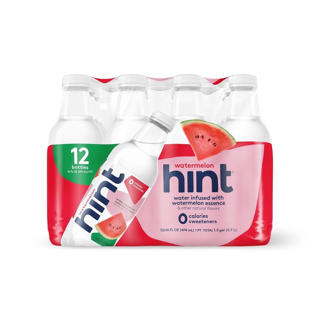 Hint Water Watermelon (Pack of 12), 16 Ounce Bottles, Pure Water Infused with Watermelon, Zero Sugar, Zero Calories, Zero Sweeteners, Zero Preservatives, Zero Artificial Flavors