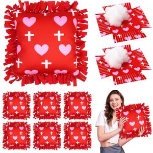 Chunful 6 Sets Valentine's Day Tied Pillow Craft Kit for Adults DIY Heart Religious Cross Pillow Craft Gifts for Valentine's Day Party Decor VBS Favors Giveaways