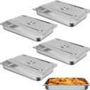 Hotel Pan, Full Size Steam Table Pan 2.5" Deep Stainless Steel With Lid 20.8" L x 13" W Anti-Jam Buffet Commercial (4 Pack)