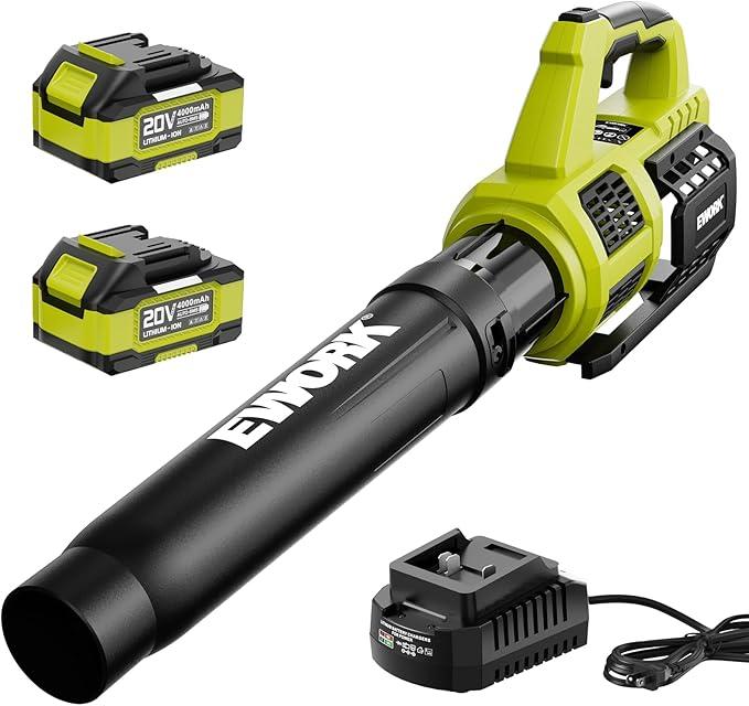 Leaf Blower Cordless 20V Powerful Electric Leaf Blower with 2x4.0Ah Batteries and Charger, Variable-Speed, Lightweight Battery Powered Leaf Blowers for Lawn Care, Patio, Blowing Leaves, Dust