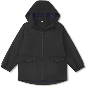 Boys Girls Waterproof Hooded Jackets Lightweight Soft Lining Kids Windbreaker Rain Coats (8-9 Years)