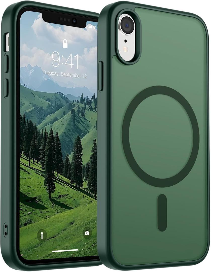 SUPFINE Magnetic for iPhone XR Phone Case(Compatible with MagSafe)(Military Grade Drop Protection) Slim Translucent Matte Shockproof with Anti-Fingerprint Phone Case,Forest Green