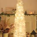 6 FT Pop Up Christmas Tree with 100 LED Timer Lights & Remote, White Collapsible Christmas Tinsel Tree Artificial Pencil Tree Xmas Decoration for Holiday Home Office Party, USB Powered