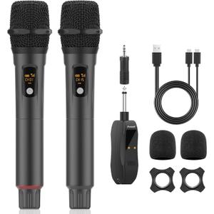 Aveek Wireless Microphone for Karaoke, Professional Handheld Microphone for Singing with Rechargeable Receiver, Cordless Karaoke Mic for Speaker, PA System, DJ, Party, Speech, (2pcs) (2 mic)