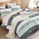 Litanika King Size Comforter Set Light Green - 3 Pieces Stripe Bed Set