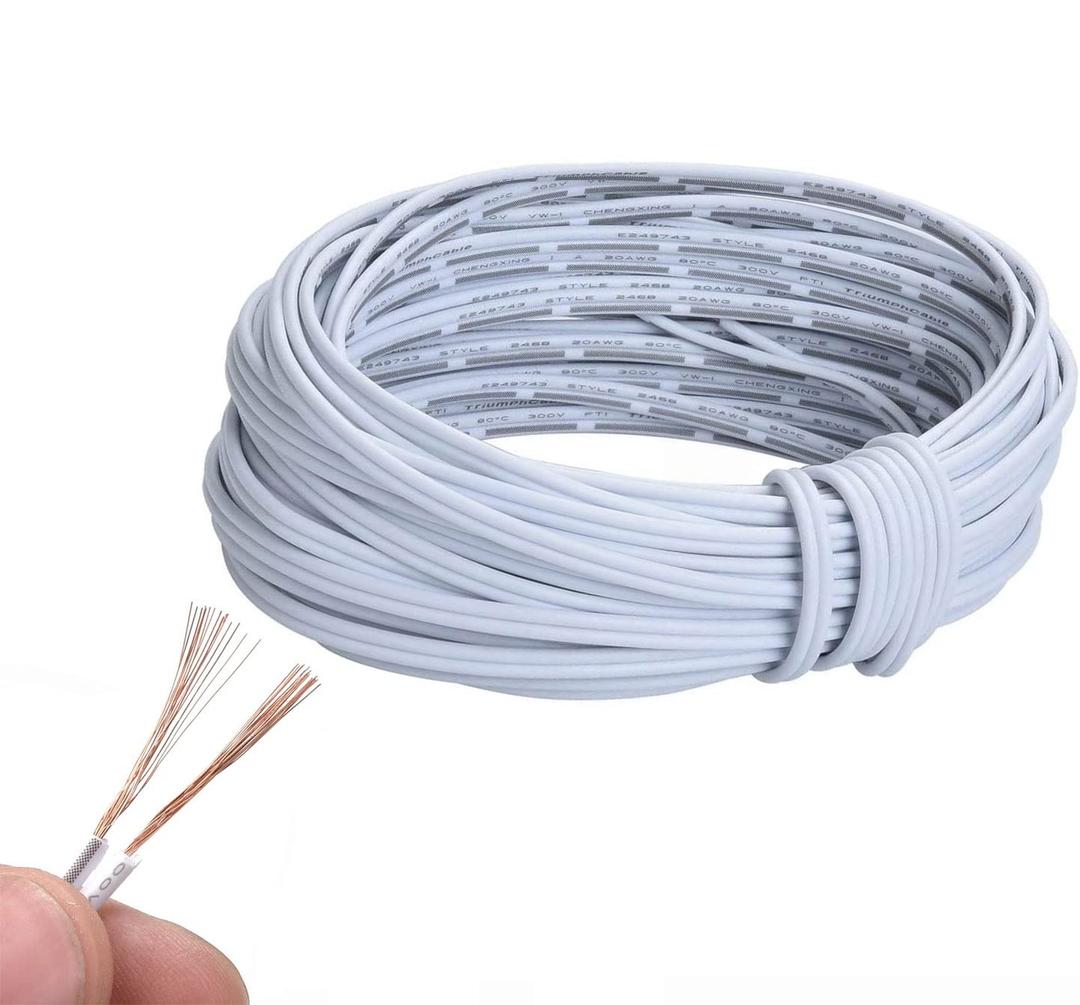 20m(66ft) 20AWG 2Pin Extension Cable for Single Color LED Strip Ribbon Lights 3528 5050, 2 Wire 20-Gauge Parallel Wire