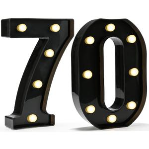Pooqla Light Up Numbers, Lighted Marquee Number Sign for 70th Birthday Party Decor, Battery Powered LED Number Lights for 70 Party Decor, Lights Sign for Wall Home Anniversary, Decoration 70 (Black)