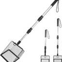 Cat Litter Scoop with Extendable Long Handle, 22.2"-42.5" No Bending Back Metal Kitty Litter Scoop, Large Non-Stick Wide Flat Head Heavy Duty Cat Pooper Scooper