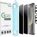 amFilm Auto-Alignment OneTouch for Samsung Galaxy S24 6.2'' Privacy Screen Protector + Camera Lens Protector, Tempered Glass, 30 Seconds Installation, Bubble Free, Privacy Protection 2+2 Pack