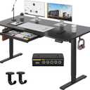 Electric Standing Desk with Drawers,55x24 inches Height Adjustable Sit-Stand Desk with Storage Shelf,3 Preset Heights,Equipped with Hooks,Ergonomic Gaming Table for Home and StudyBlack