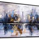 KELIYUAN Abstraction City Landscape Paintings Room Dining Room Canvas Wall Art For Living Room Bedroom Wall Decor Modern Home Decoration Office Pictures Hallway Mural Decoration 32"X72" Black Frame