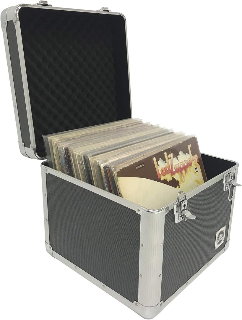 EASYGO PRODUCTS Classic Acts Vinyl Record Album Storage Case  Aluminum Lp Record Player Crates for Records (Holds 75 Records) (Hold 75 Records)