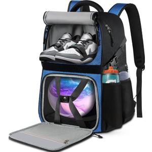 Bowling Ball Bag, Single Bowling Backpack with Shoe Totes Bag Up to Size 16, Padded Ball Holder Bag, Accessories Gifts for Lovers/Player, Black (Blue)