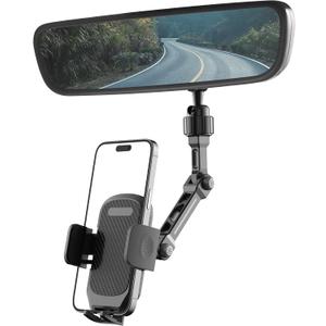 Rear View Mirror Phone Holder, Premium Aluminum Alloy Mount with Multi-Angle Adjustment, Rearview Mirror Phone Holder Mount For Car & Truck, Universal Accessories Compatible with All Cell Phone