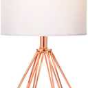 COTULIN Rose Gold Bedside Table Lamp,Modern Small Desk Lamp with TC Fabric Shade Geometric Metal Base for Kids Living Room Bedroom Nightstand