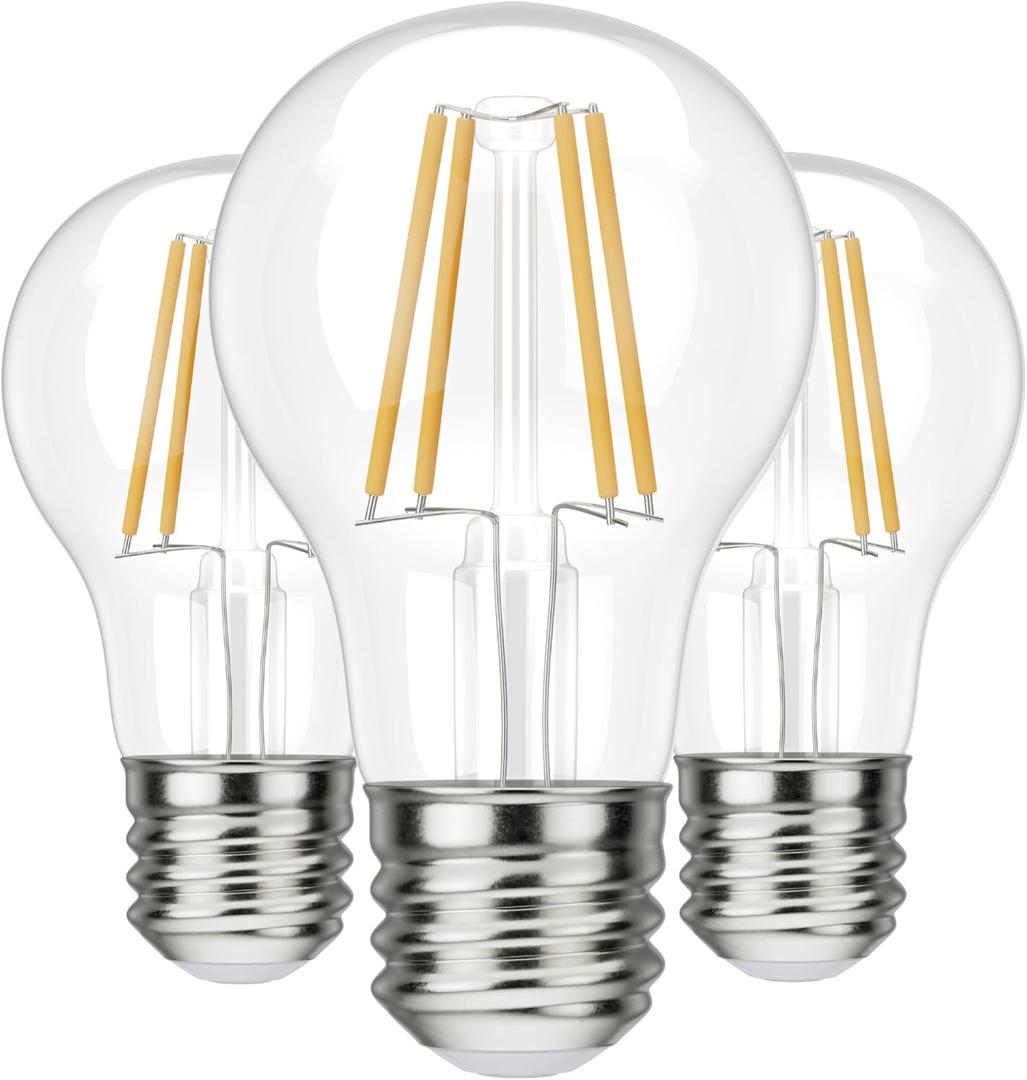 BlueStars A19 LED Vintage LED Filament Bulb E26 Standard Base 120V 5W (60 Watt Equivalent), 2700K Warm White, 550lm Non-Dimmable, Clear Glass for Home Indoor Outdoor Decoration - Pack of 3