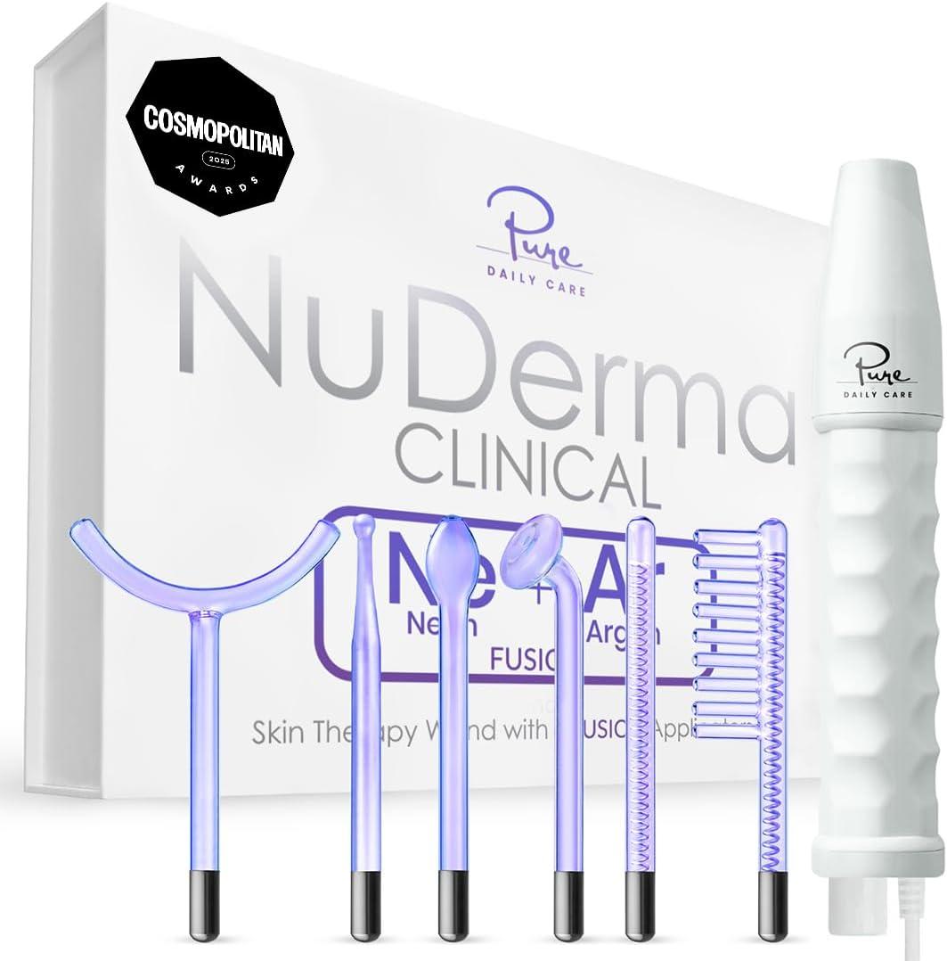 Pure Daily Care NuDerma Clinical Portable Skin Therapy Wand, Machine with 6 Fusion Neon + Argon Wands – Anti Aging  Clarifying  Skin Tightening & Radiance  Wrinkle Reducing