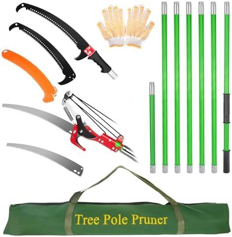 27 Feet Manual Pole Saw for Tree Trimming Manual Branch Pruner Cutter with Knives and Storage Pocket Garden Tool Tree Pruner Extendable for Pruning Palms and Shrubs