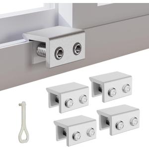 Sliding Window Locks, Keyed Window Lock & Blocker Security for Horizontal & Vertical Sliding Windows, Child Proof Inside Mount Stoppers to Prevent Break-Ins, Easy No-Drill Installation, (4, Silver)