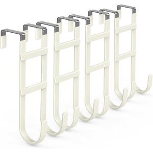 FYY Over The Door Hooks - 4 Pack Heavy Duty Dual-Hook Organizer Hanger with Non-Slip Rubber for Towels, Clothes, Hats & Bags Use in Bathroom, Bedroom, Kitchen - Fits Interior Doors Up to 1.6" Beige