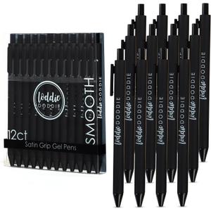 Loddie Doddie Fine Point Gel Pens - Pack of 12, 0.7mm Tip, Retractable, Black Ink - Quick-Drying Smooth Ink - Smudge-Free Gel Pens for Notes - Retractable Design for Office & School
