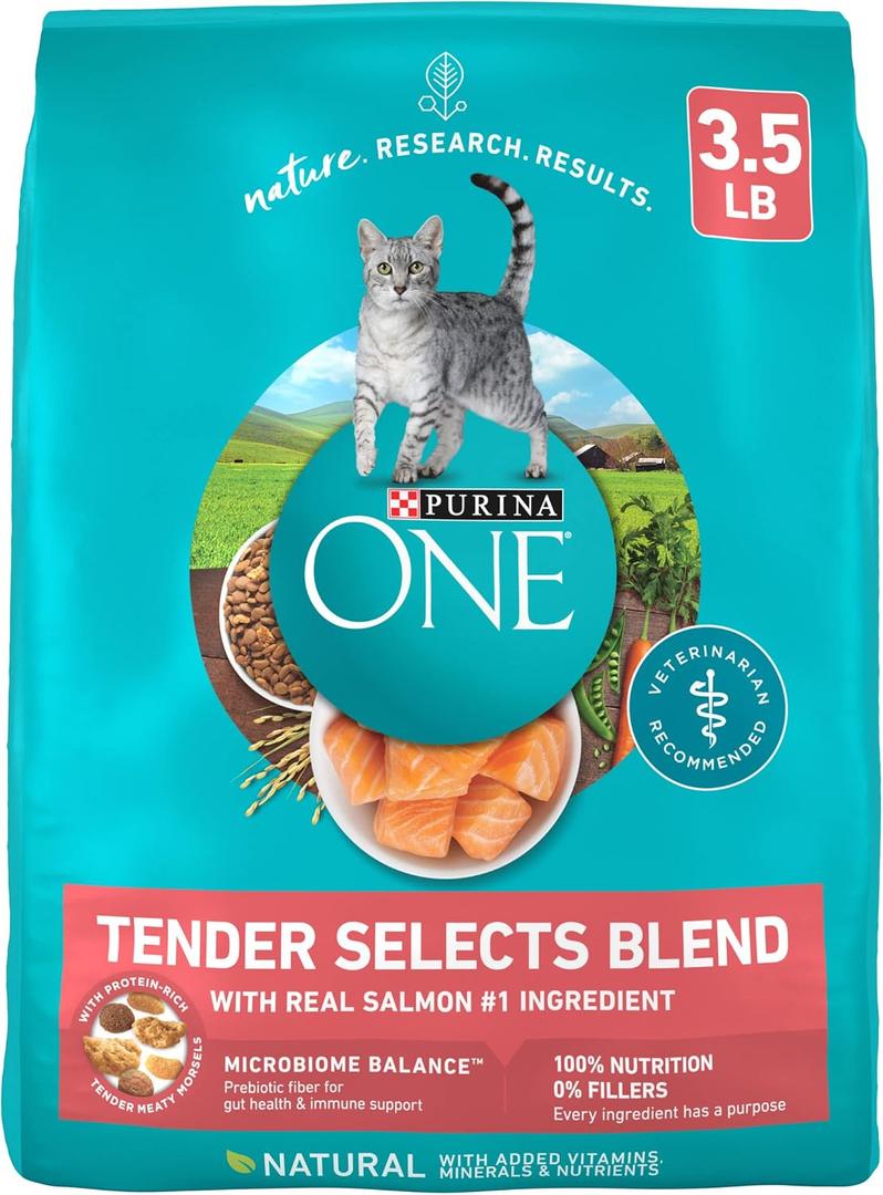 Purina ONE Natural Dry Cat Food, Tender Selects Blend With Real Salmon - 3.5 lb. Bag (EXP 06/30/27)