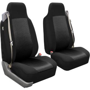 FH Group All Purpose Flat Cloth Car Seat Covers for Bucket Seats, 2 Piece Universal Fit, Washable Seat Covers for SUV, Sedan, Van - Front Set Black (Front Set without Floor Mat)