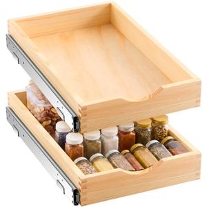 Menkxi 2 Set Wooden Pull out Cabinet Organizer Fully Assembled Slide out Pantry Drawer with Gentle Close Storage Shelf Tray for Base Kitchen Under Sink Bathroom (Wood Color,14'' X 21'' X 3'')
