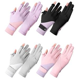 4 Pairs Women UV Protection Touchscreen Gloves Full Finger Sun Protection Driving Gloves for Summer Outdoor Cycling