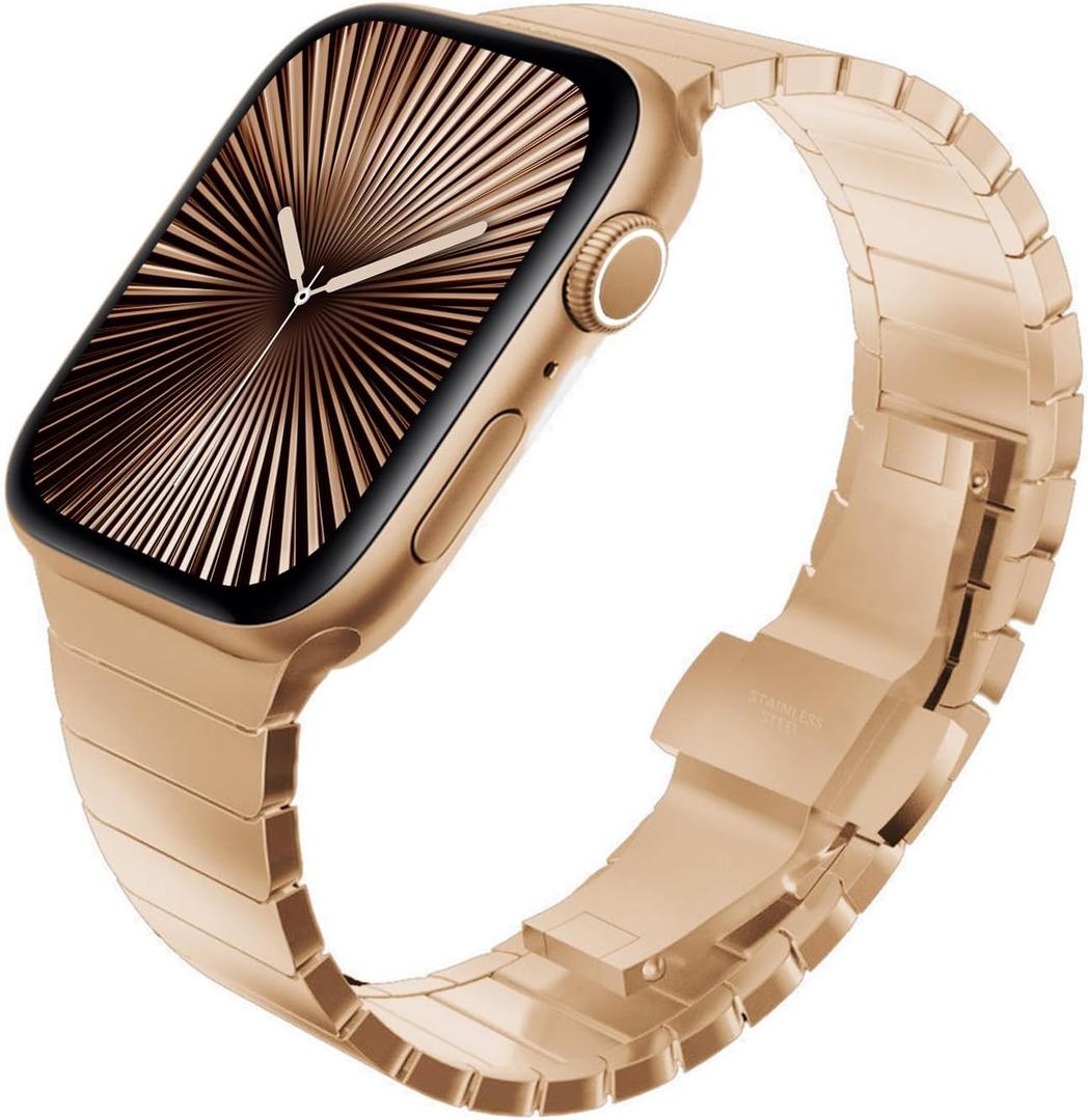 [RECOMMENDED by NYT Wirecutter] Stainless Steel Band Compatible for Apple Watch Band Ultra 3/2/1 49mm Series 11/10 46mm/42mm Series 9/8/7 45mm/41mm Series SE/6/5/4 44mm/40mm Series 3/2/1 42mm/38mm (Original Gold)