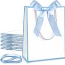 Silkfly 12 Pcs Wedding Paper Gift Bags with Handle 9x7x3.15'' Thank You Gifts Bags with Ribbon Bow Bridal Shower Gifts for Baby Shower Graduation Holiday Birthday Party Supplies (White,Light Blue)