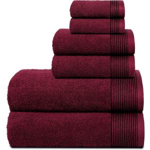 Belizzi Home 100% Cotton Ultra Soft 6 Pack Towel Set, Contains 2 Bath Towels 28x55 inchs, 2 Hand Towels 16x24 inchs & 2 Washcloths 12x12 inchs, Compact Lightweight & Highly Absorbant - Burgundy