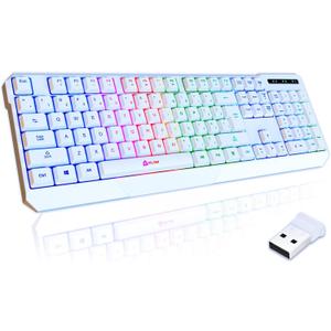 KLIM Chroma Wireless Gaming Keyboard RGB - New - Long-Lasting Rechargeable Battery - Quick & Quiet Typing - Water Resistant Backlit Wireless Keyboard - Teclado Gamer - PC PS5 PS4 One (White)