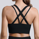 Strappy Sports Bras for Women, Scoop Neck Medium Support Yoga Bra Seamless Criss Cross Longline High Impact Workout Bras, Large