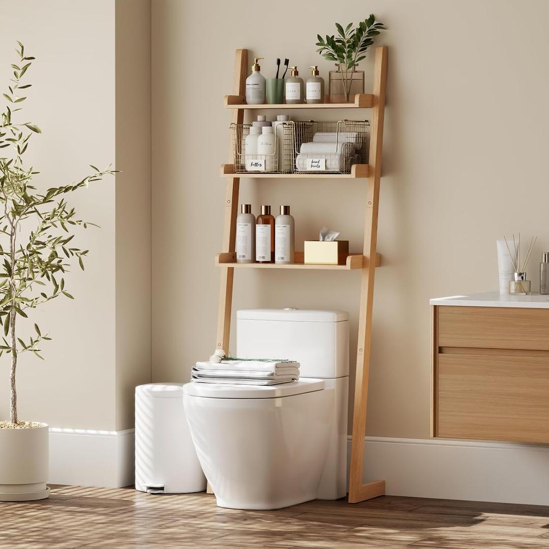 Over The Toilet Storage Shelf Wood, 3-Tier Above Toilet Organizer Rack, Freestanding Above Toilet Shelf for Bathroom, Laundry, Space Saver, Natural Color., 23.4 inches x 10.5 inches x 64.7 inches