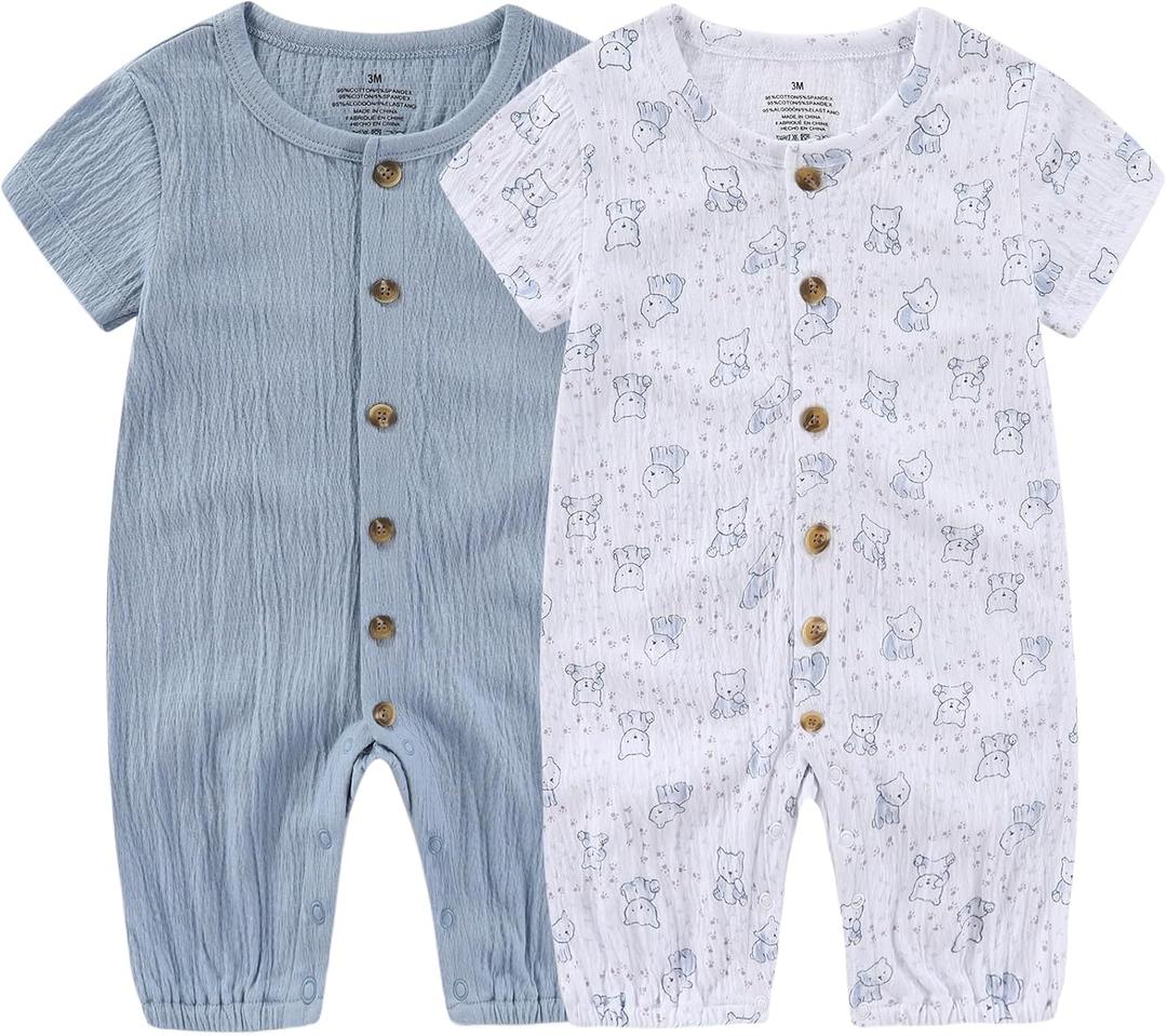 Ruliby Baby Girl Romper Button Jumpsuit Summer Infant Boy Clothes for 6 Months (Pack of 2)