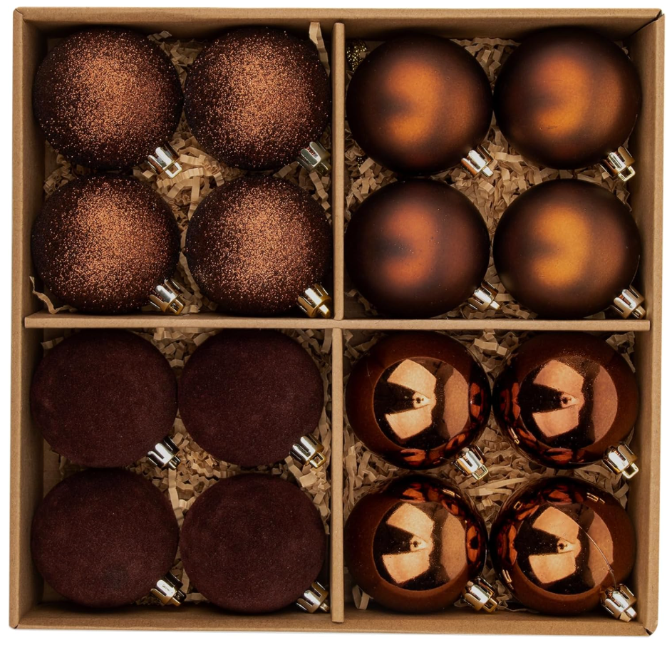 Christmas Ornaments Brown Balls Christmas Decorations Xmas Tree Shatterproof Champagne Velvet Ball Ornaments for Holiday Farmhouse Party Indoor Outdoor Rustic Vintage Decor 16 Pcs