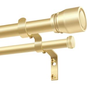 Heavy Duty Double Curtain Rod 48-84 Inches Length, 1 Inch Adjustable Gold Double Curtain Rod with Brackets, Long Double Curtain Rod for Windows Sliding Door (Gold, 32-90", 1 PC)
