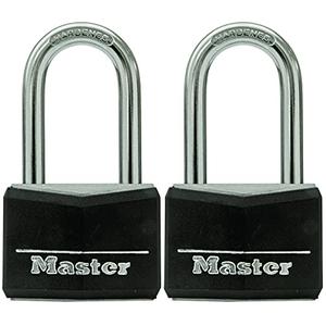 Master Lock Black Vinyl Covered Aluminum Padlock with Key, Keyed-Alike Lock for Toolboxes, Gym Lockers, or Storage Locker, 2 Pack, 141TLF