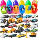 JOYIN 24 Pcs Prefilled Easter Eggs with Cars, Vehicle Toys for Boys Kids Easter Party Favor Eggs Hunt/Basket Stuffers Fillers and Classroom Prize Supplies