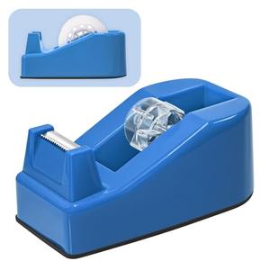 Desktop Office Tape Dispenser, Fits Standard 1-Inch Core Tapes, Weighted Base, Sharp Metal Blade, Smooth Cutting, Adhesive Roll Holder for Office, School, Shop, Home & Business - Bright Blue