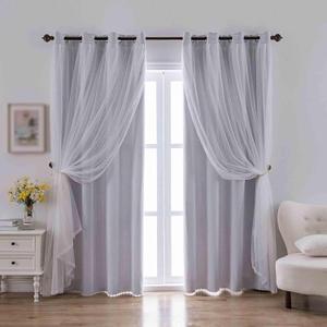 indistar Home Blackout Curtains Double Layer Solid Sheer Grommet Top Window Curtain Panel Pair, 52Wx63L,Greyish White