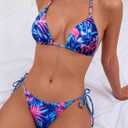 Tainehs Women's Sexy Halter Thong Bikini Tie Two Sides Bottom Triangle Bikini Swimsuits (Blue, XL)