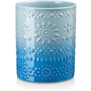 LOVECASA Extra Large Kitchen Utensil Holder, 7.2" Ceramic Farmhouse Utensil Holder For Kitchen Dcor Countertop With Heavy And Sturdy Base, Utensil Crock Organizer, Blue