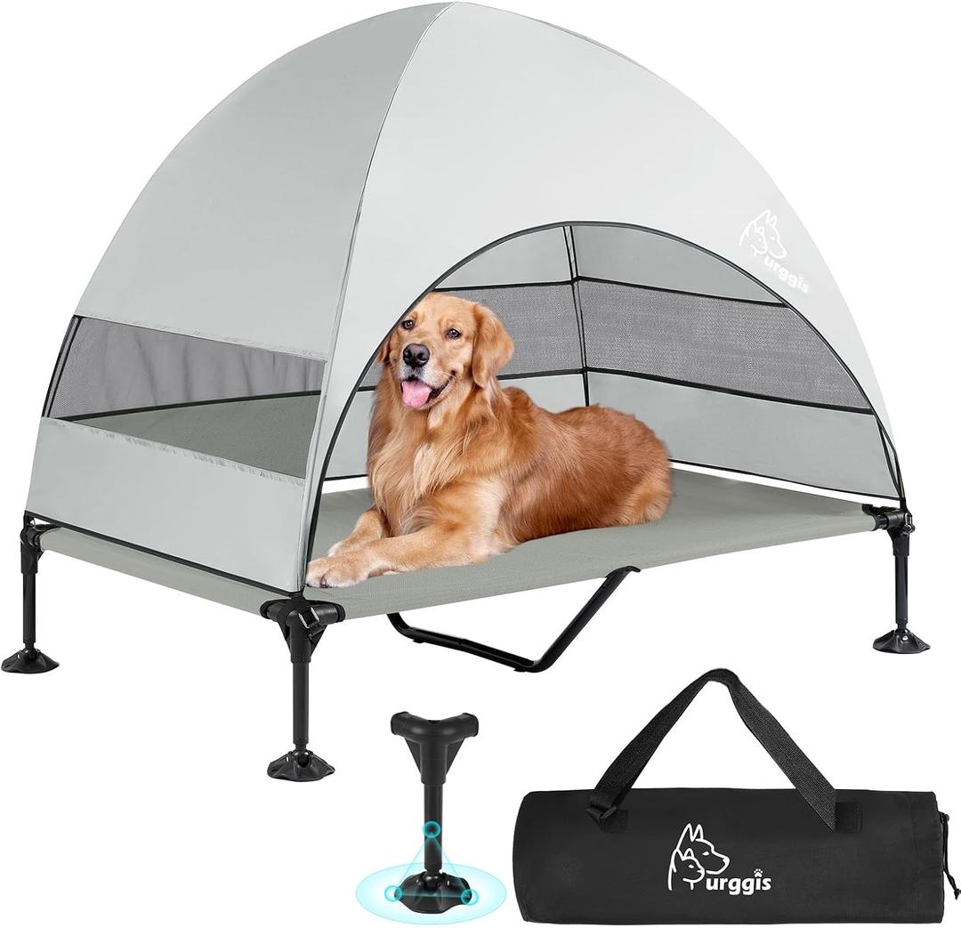 Upgraded Elevated Dog Bed with Canopy, Portable Raised Outdoor Dog Bed with Stable Anti-Slip Feet, Removable Wider Shade, Raised Dogs Cot for Large Pets Camping, Indoor & Outdoor Use (50.0"L x 32.0"W x 42.5"Th)