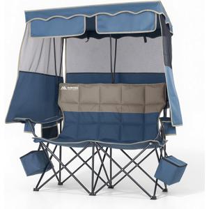 Double Beach Chair With Canopy Shade Camping Chair With Canopy Oversized Double Camping Chair With Canopy Folding Loveseat Chair With Two Cup Holders and Cooler Bag For Camping,Beach, Fishing