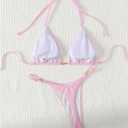 GORGLITTER Women's Thong Bikini Sets Halter Triangle Top High Cut Thong Bikini Bottom Swimsuit Bathing Suit Summer Beach (Pink, S)
