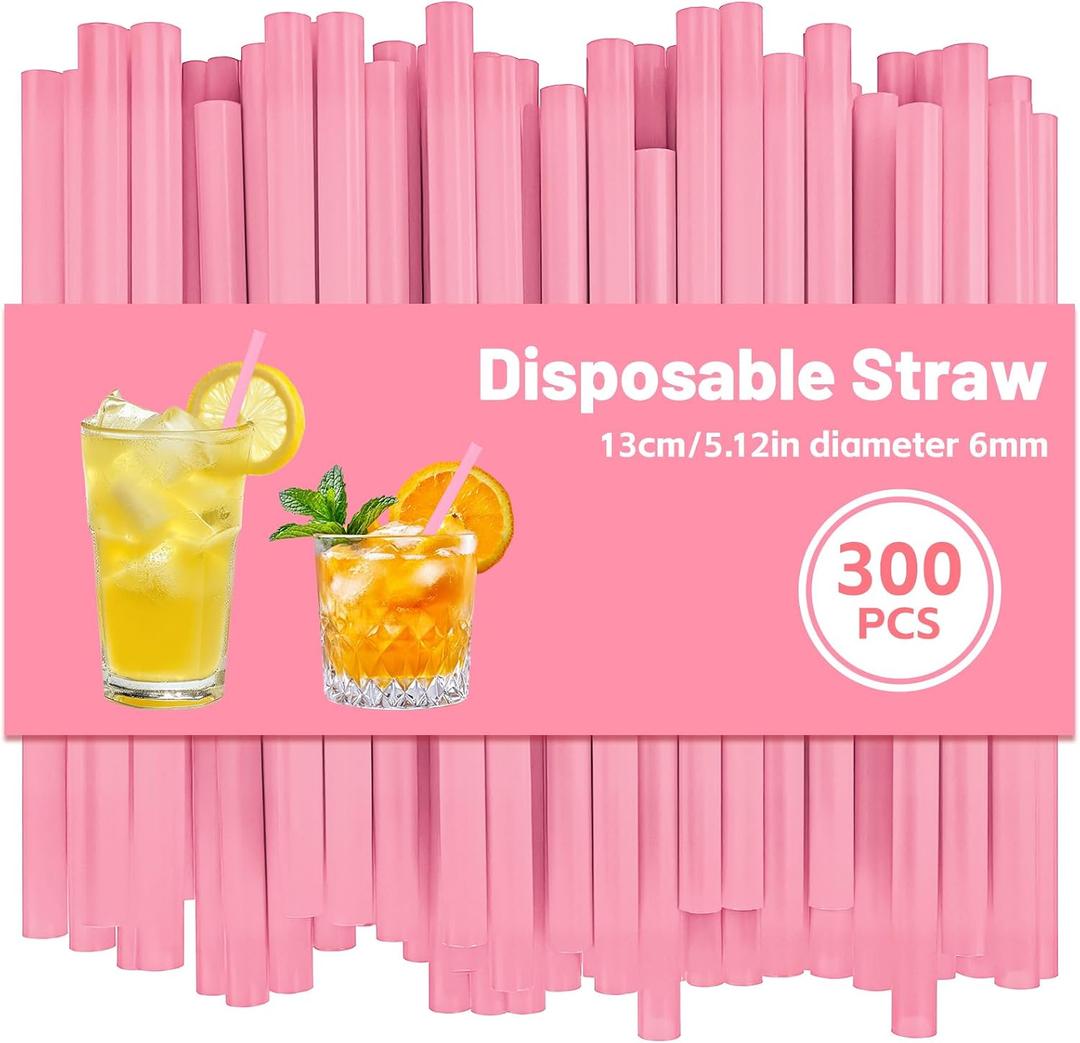 300 Pack Pink Cocktail Straws 5.12inch Short Straws for Drinks, 0.24inch Diameter Disposable Plastic Straws for Boba, Coffee, Milkshakes,Perfect for Bar, Party, Daily Use.(Pink)